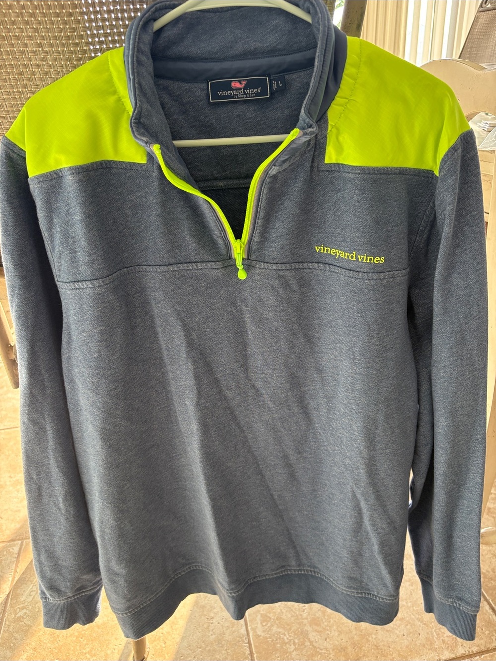 Vineyard Vines blue and Neon Yellow/green Quarter-Zip Pullover